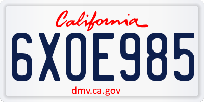 CA license plate 6XOE985