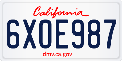 CA license plate 6XOE987