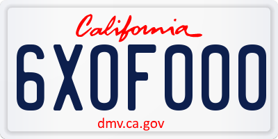 CA license plate 6XOF000