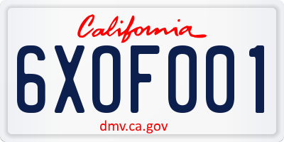 CA license plate 6XOF001