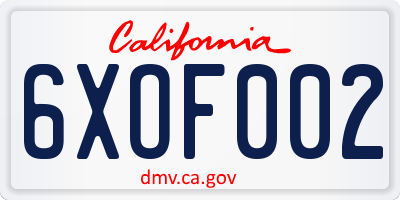 CA license plate 6XOF002