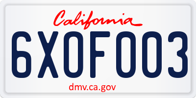 CA license plate 6XOF003