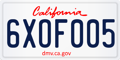 CA license plate 6XOF005