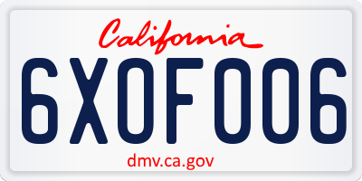 CA license plate 6XOF006