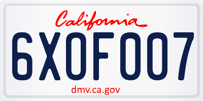 CA license plate 6XOF007