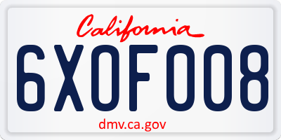 CA license plate 6XOF008