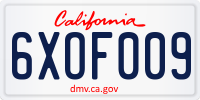 CA license plate 6XOF009