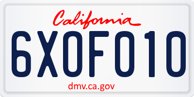CA license plate 6XOF010