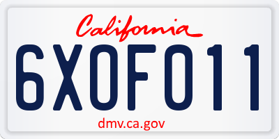 CA license plate 6XOF011