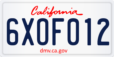 CA license plate 6XOF012