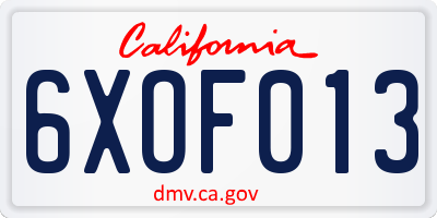 CA license plate 6XOF013