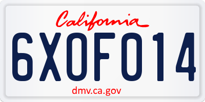 CA license plate 6XOF014