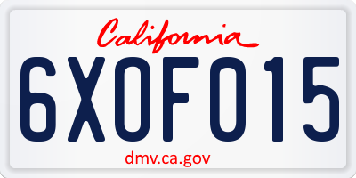 CA license plate 6XOF015