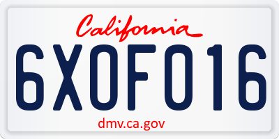 CA license plate 6XOF016