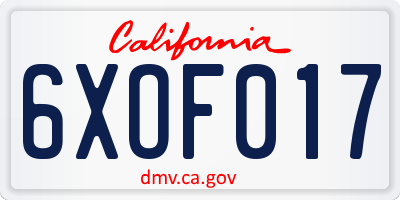 CA license plate 6XOF017