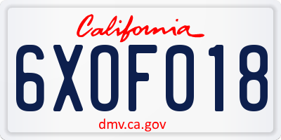 CA license plate 6XOF018