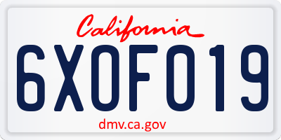 CA license plate 6XOF019