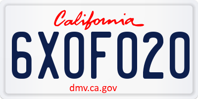 CA license plate 6XOF020