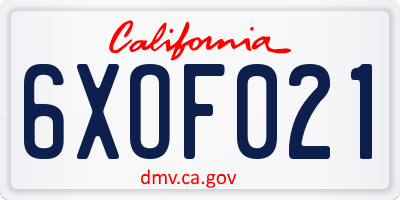 CA license plate 6XOF021