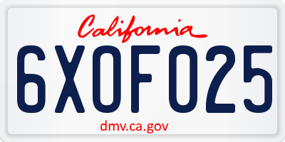CA license plate 6XOF025