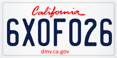 CA license plate 6XOF026
