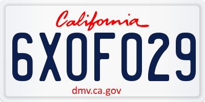CA license plate 6XOF029