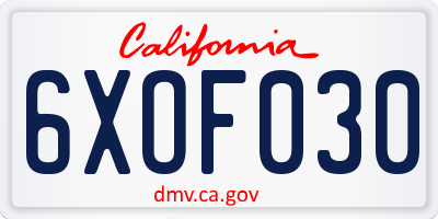 CA license plate 6XOF030