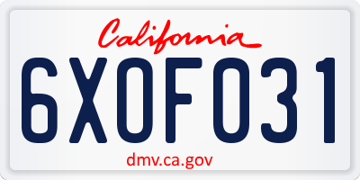 CA license plate 6XOF031