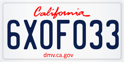 CA license plate 6XOF033