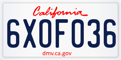 CA license plate 6XOF036