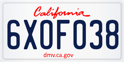 CA license plate 6XOF038