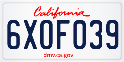 CA license plate 6XOF039
