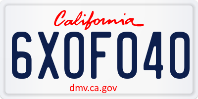 CA license plate 6XOF040
