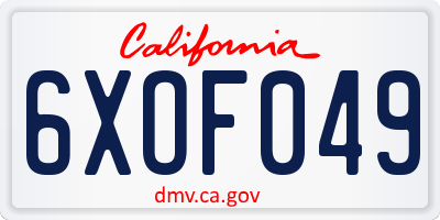 CA license plate 6XOF049