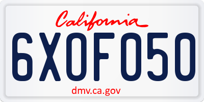 CA license plate 6XOF050