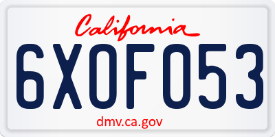 CA license plate 6XOF053