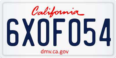 CA license plate 6XOF054