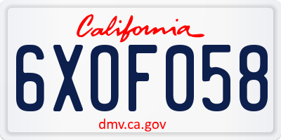 CA license plate 6XOF058