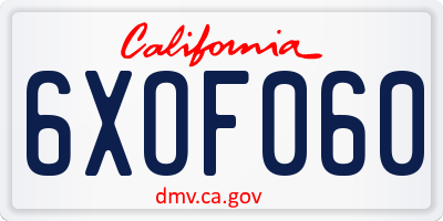 CA license plate 6XOF060