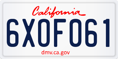 CA license plate 6XOF061