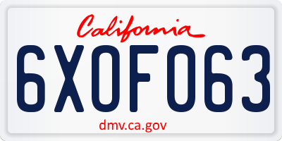 CA license plate 6XOF063
