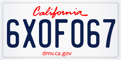 CA license plate 6XOF067
