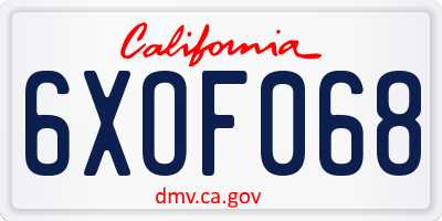 CA license plate 6XOF068