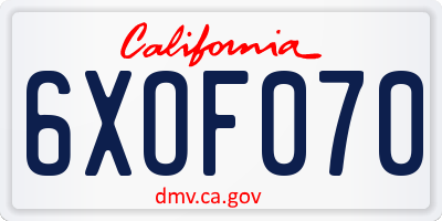 CA license plate 6XOF070