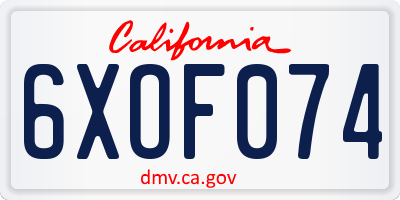 CA license plate 6XOF074