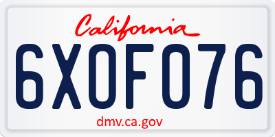 CA license plate 6XOF076