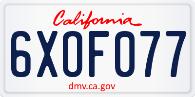 CA license plate 6XOF077