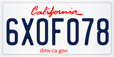 CA license plate 6XOF078