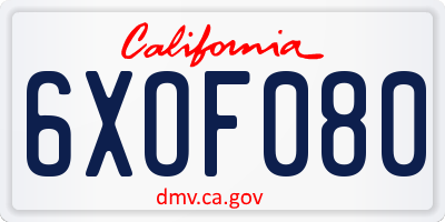CA license plate 6XOF080