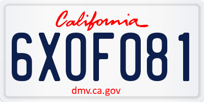 CA license plate 6XOF081